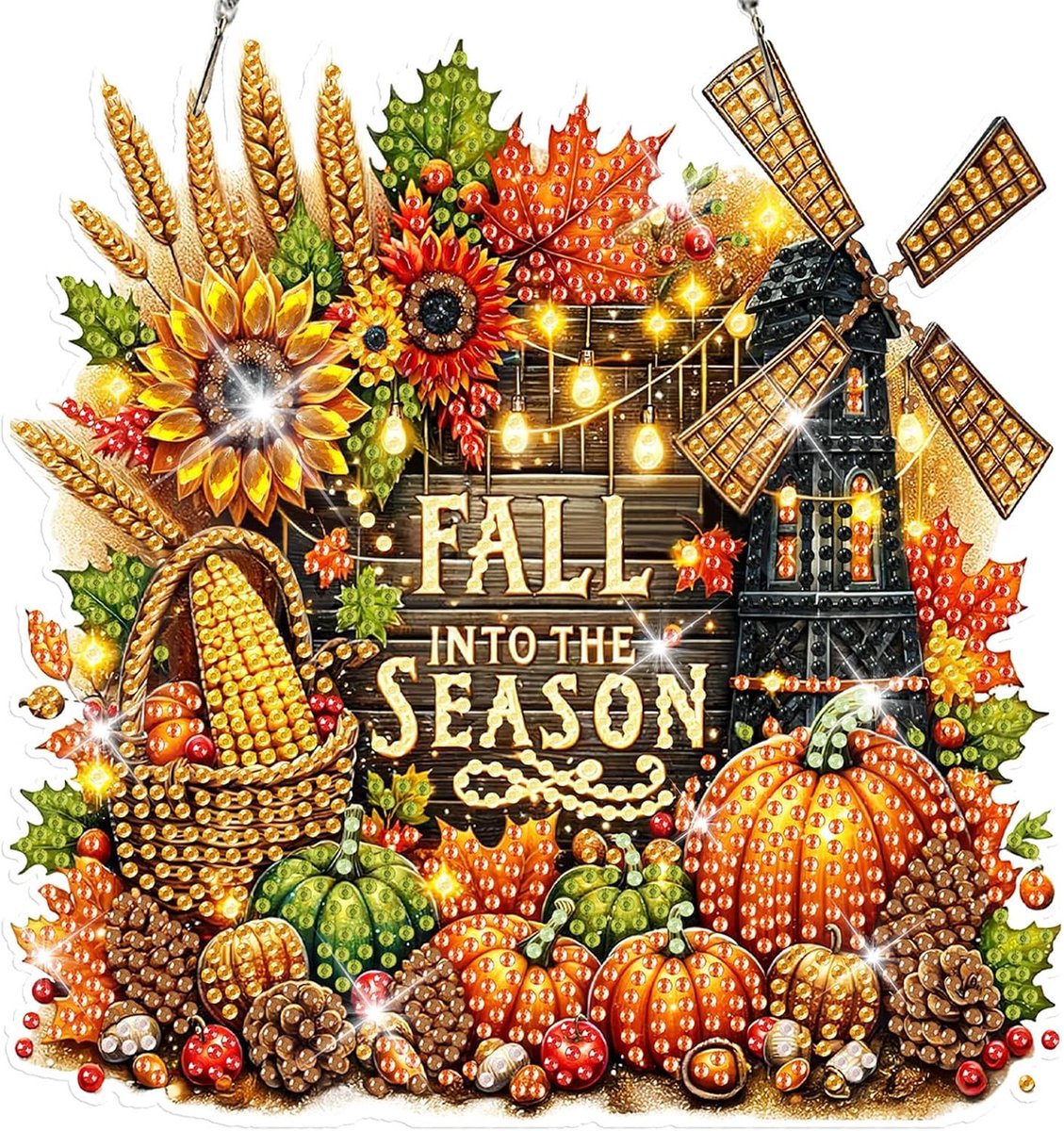 Diamond Painting Hanger Herfst Oogst, Pompoen Complete DIY Knutselset met Diamant Schilderij Ornament, Geschikt voor Volwassenen en Kinderen, Perfect voor Kerstdecoratie