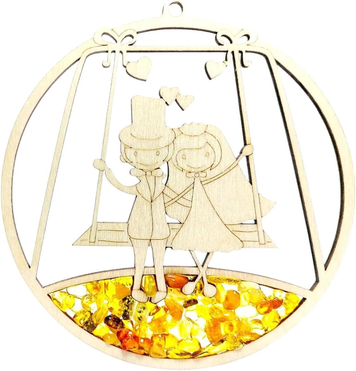 Raamafbeeld raamdecoratie zonnevangers Suncatcher barnsteen in berk hout bruidspaar Ø 11, incl. cadeauverpakking