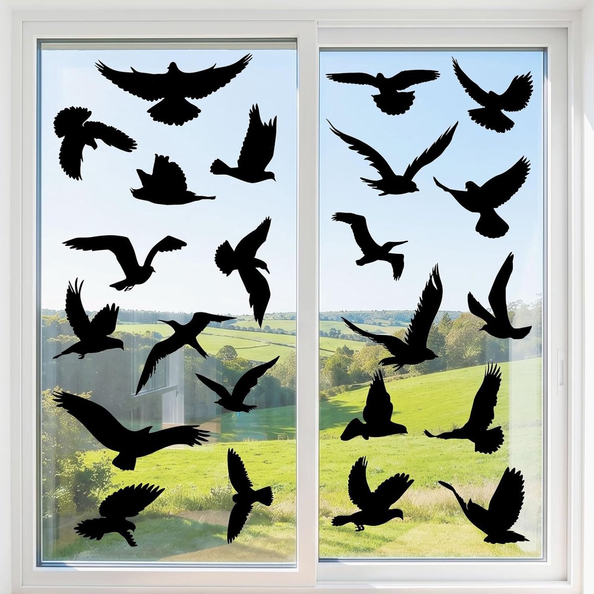 Raamstickers, vogelbescherming, raamfoto's, zelfklevende raamstickers, vogelstickers, herbruikbare vogelstickers, raam, statisch hechtend, vogelstickers voor ramen, zwart