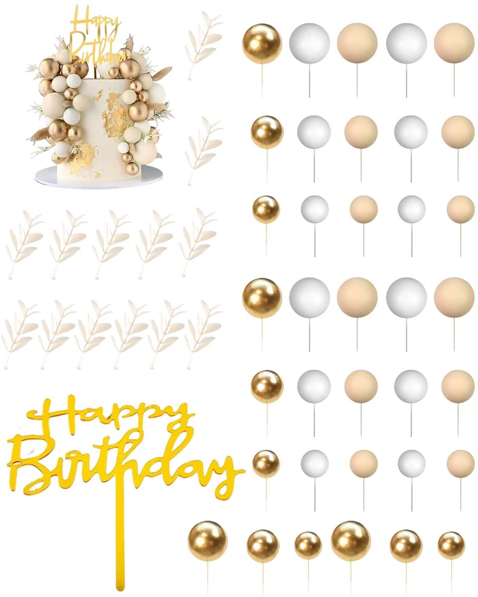 SolidKeus - Verjaardagstaartdecoratieset met Gouden Topper en Ballen