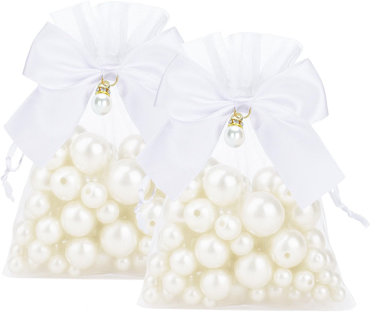 SolidKeus - Organza Zakjes met Strik Wit 10 x 12 cm, 30 Stuks