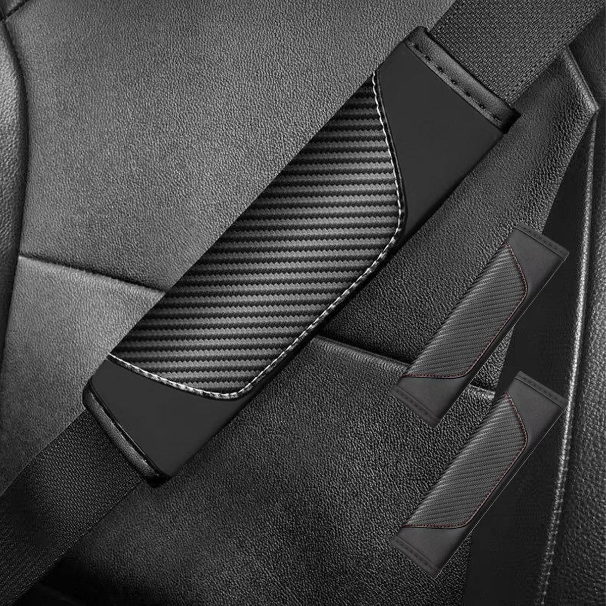 Zwarte schouderpolsters voor autogordels, set van 2, comfortabel en veilig met extra grip