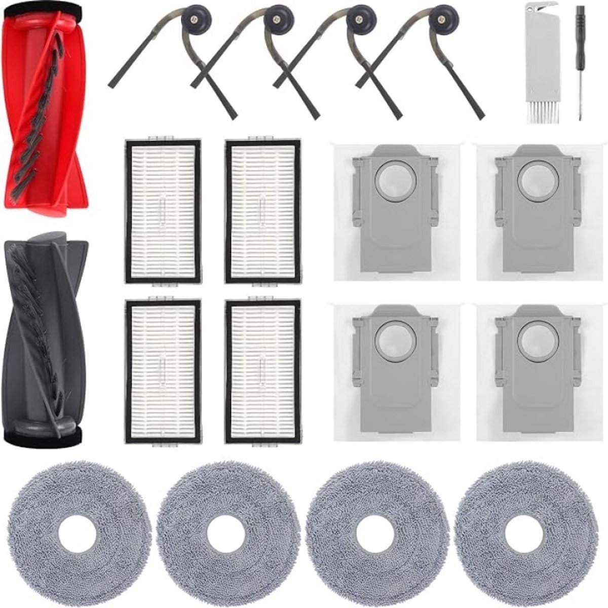 Vervangende accessoireset voor Roborock Saros 10R, Saros 20, Qrevo Edge 2, Qrevo CurvX, Qrevo Curv 2 Pro robotstofzuiger – 1 hoofdborstel, 4 zijborstels, 4 HEPA-filters, 4 doeken, 4 stofzakken
