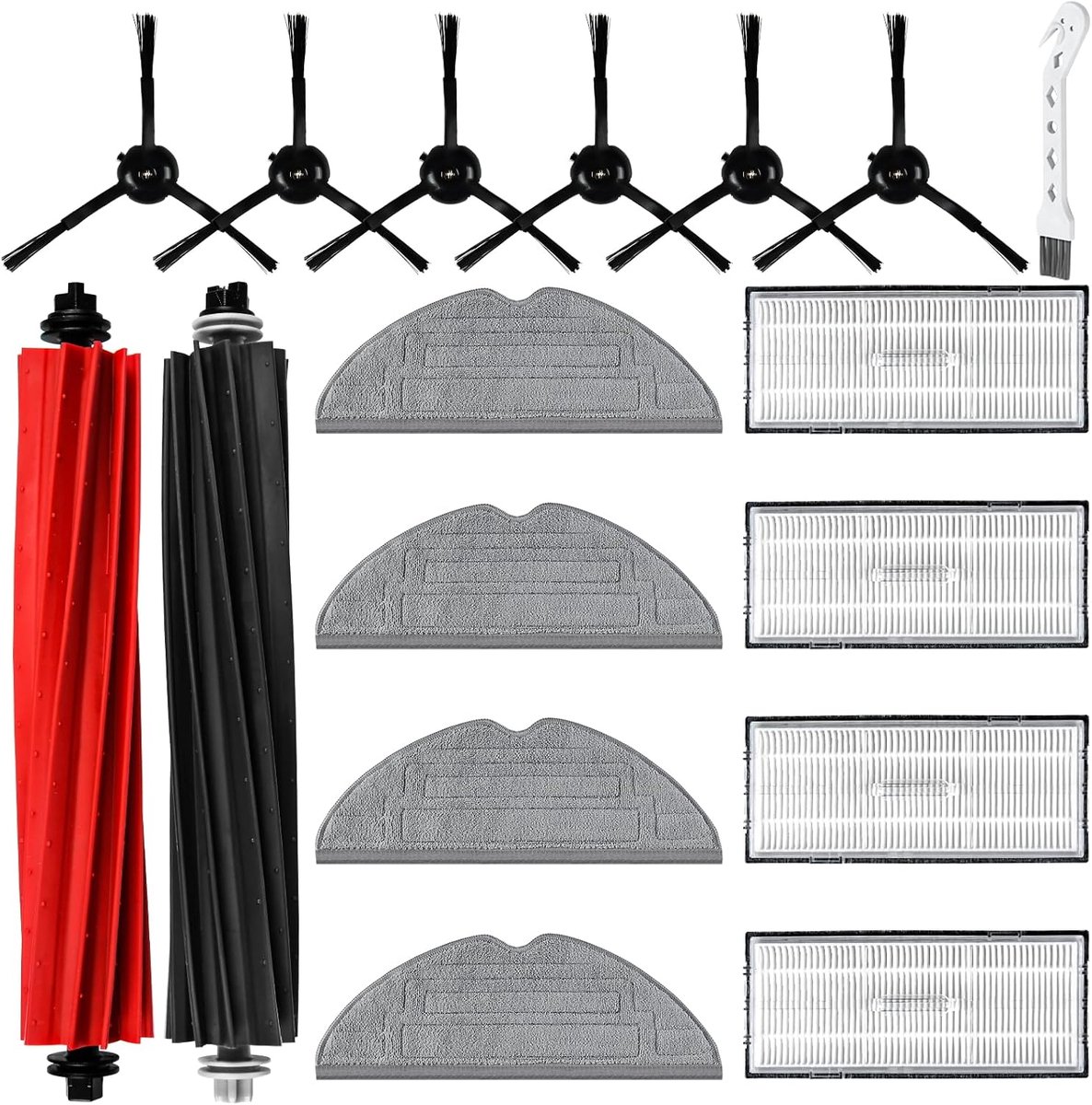 17 stuks accessoires voor Roborock S8 Pro Ultra robotstofzuiger met 2 hoofdborstels, 4 reinigingsdoeken, 4 filters, 6 zijborstels, 1 reinigingsborstel