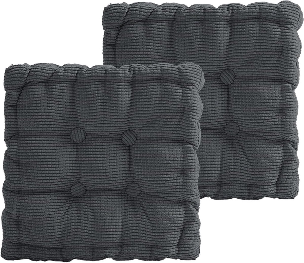 Set van 2 zitkussen, vierkant, stoelkussen, 40 x 40 cm, dik vloerkussen, zitkussen, voor binnen en buiten, zitkussen, stoel voor tuinstoelen, bureaustoel, balkonstoel, donkergrijs