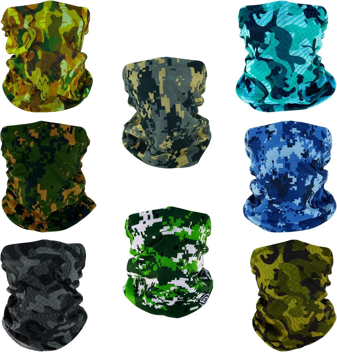 8 Novelty Naadloze Bandana Bivakmuts Face Cover Mask Shield Neck Gaiter Herbruikbaar Ademend Stofdicht Winddicht Unisex Marsh Forest Ocean Digital Camo Camouflage