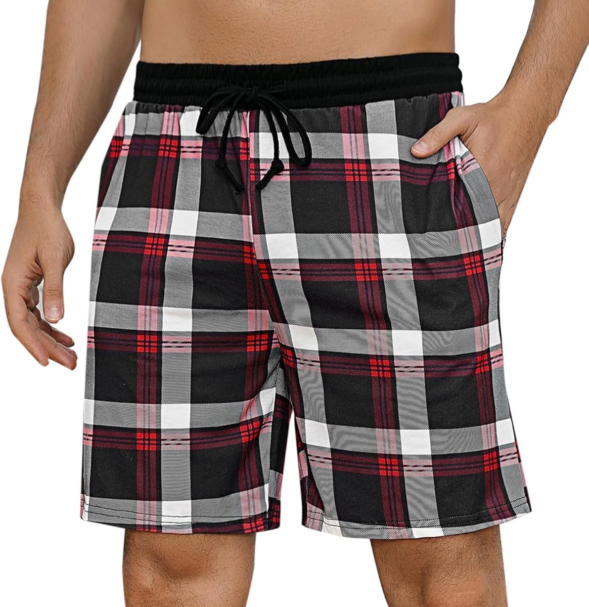 Korte pyjamabroek voor heren, geruit | Pyjamabroek, shorty, zomer, nachtkleding, slaapshorts met zakken