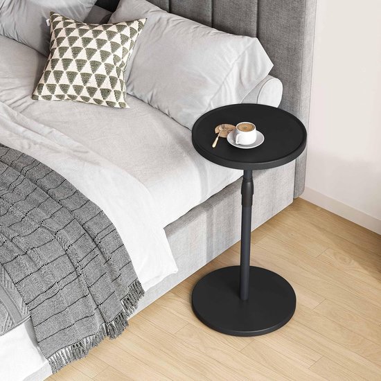 Bijzettafel Rond Verstelbare kleine tafel Nachtkastje Houten bijzettafel Bank voor kleine ruimtes Woonkamer Slaapkamer Zwart ET-010BW — afbeelding 2