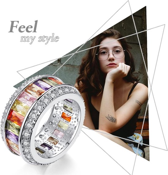 Kleurrijke CZ Ring voor Mannen Vrouwen Verklaring Regenboog Multi Kleur Cubic Zirconia Eternity Band Ringen — afbeelding 5