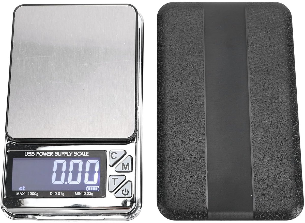 Digitale Zakweegschaal, 1000 G X 0,01 G Nauwkeurigheid Gramweegschaal met 7 Eenheden, LCD-display en Tarrafunctie, Draagbare Kleine Sieradenweegschaal (inclusief batterij)