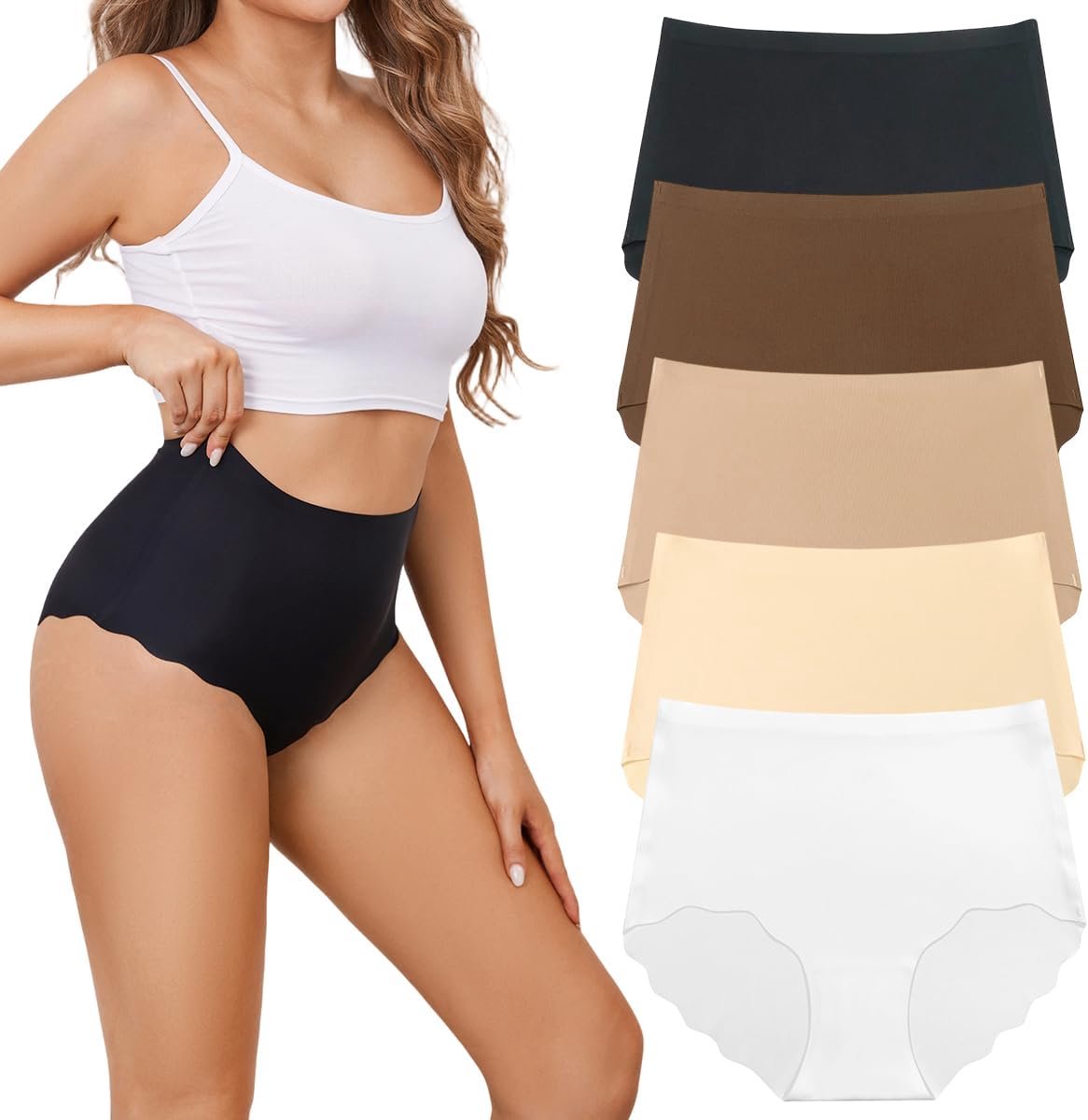 5 stuks naadloze broekjes voor dames, hoge taille, sexy, no-show, ondergoed, buikcontrole, kont, liften onzichtbare slip, zachte stretch bikini