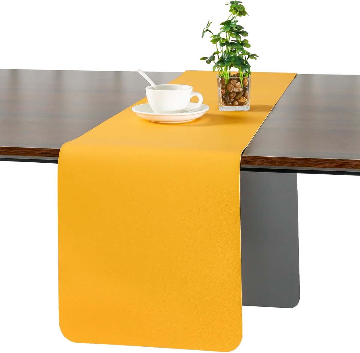 Moderne Afwasbare Dubbelzijdige Leren Tafelloper Waterdicht | Antislip Tafelloper voor Binnen en Buiten Tafeldecoratie voor Eettafel Feest en Restaurant(Grijs Geel 30 X 240 cm)
