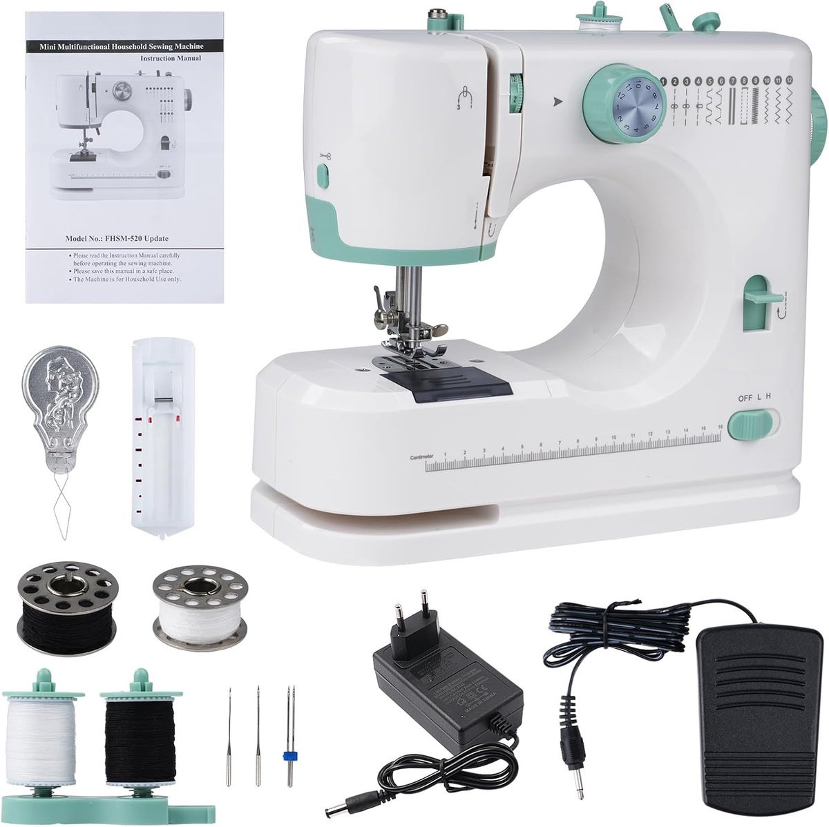 520 Draagbare naaimachine, multifunctionele naaimachine voor beginners en professionals, 12 steekpatronen, voetpedaal, naaibenodigdhedenset, ideaal voor kleding, kussensloopjes en thuisgebruik