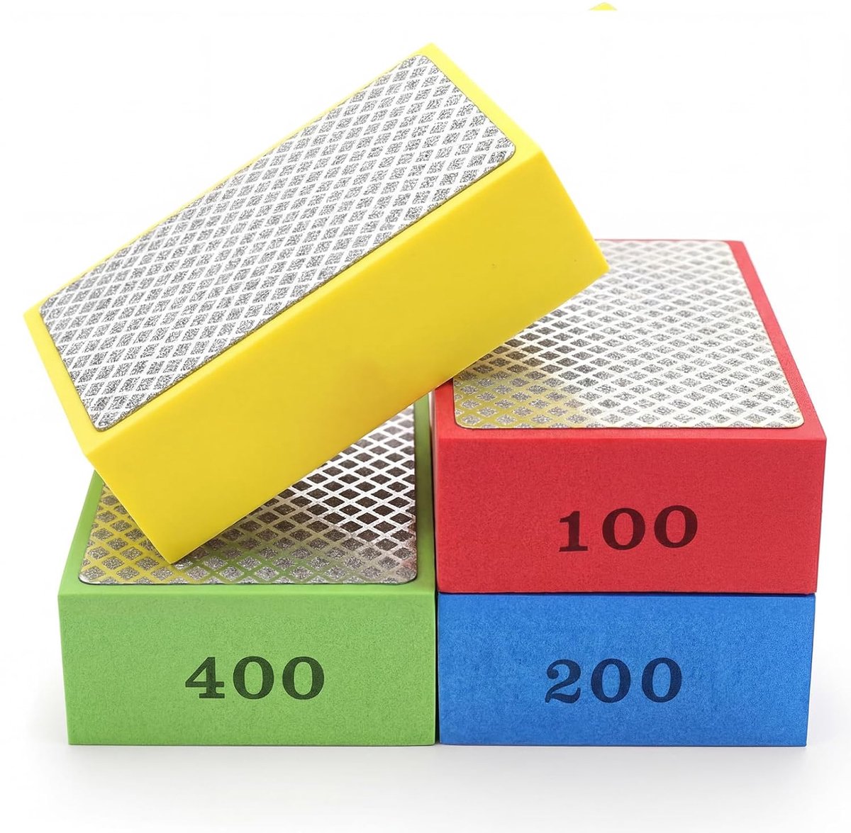 4 Stuks Diamant Handpolieerpads, Diamant Slijpblokken, Tegel Slijpblokken Polieerpads, Glas Slijppads voor Graniet, Marmer, Keramiek | Korrel 60# 100# 200# 400#