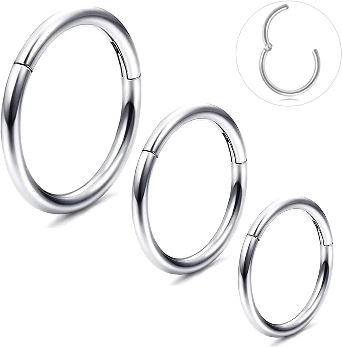 Titanium septum nostril piercing neusring zilver goud tragus helix conch piercing oor neus fake dames heren daith 18G 16G 6 mm 8 mm 10 mm Nostril piercing 3 stuks hypoallergeen