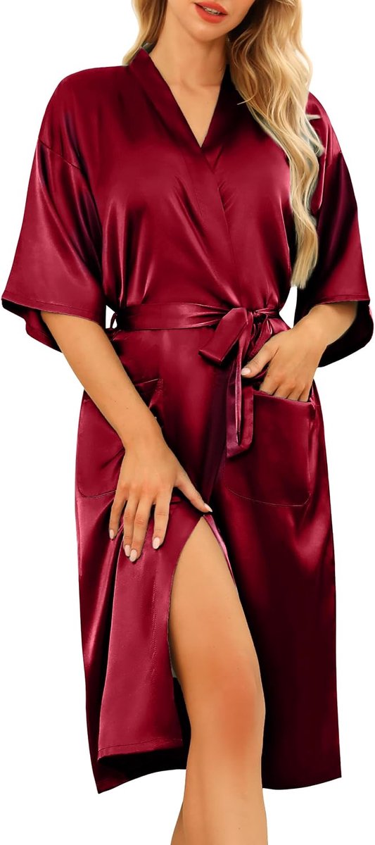 Kimono-kamerjassen, satijnen kimonogewaad, pauwen en bloesems, zijden ochtendjas voor vrouwen, lange zijden badjassen voor bruid en bruidsmeisjes
