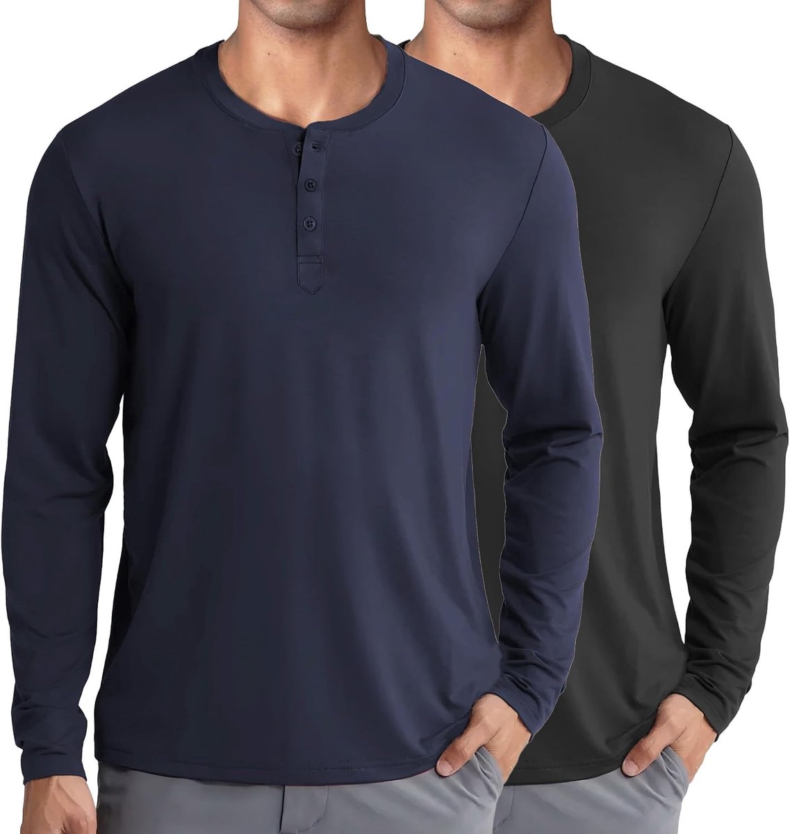 Henley shirt met lange mouwen voor heren, lange mouwen, basic pullover met knoopsluiting
