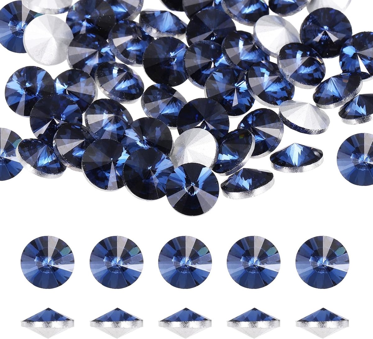 Strass-steentjes met kant, 100 stuks à 8 mm, ronde, facetgeslepen glazen stenen, cabochon voor nagelkunst, knutselen, sieraden maken (donkerblauw)