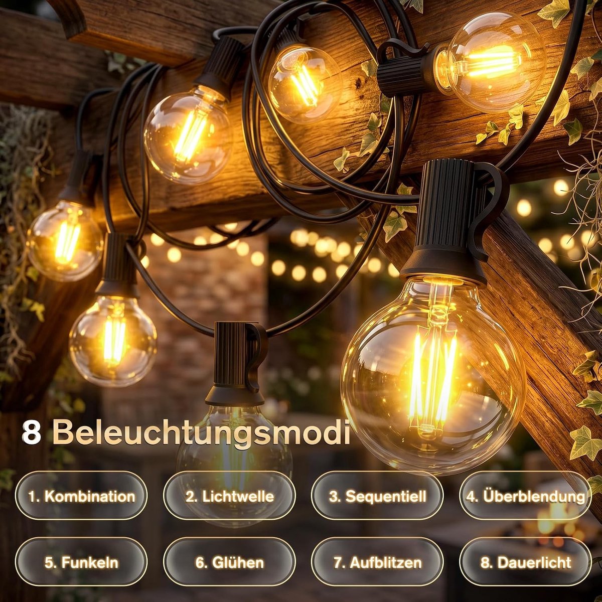 Tuinverlichting buiten lichtsnoern - Warm wit - 7 m - Waterdichte lichtketting met afstandsbediening - Voor tuin en terras