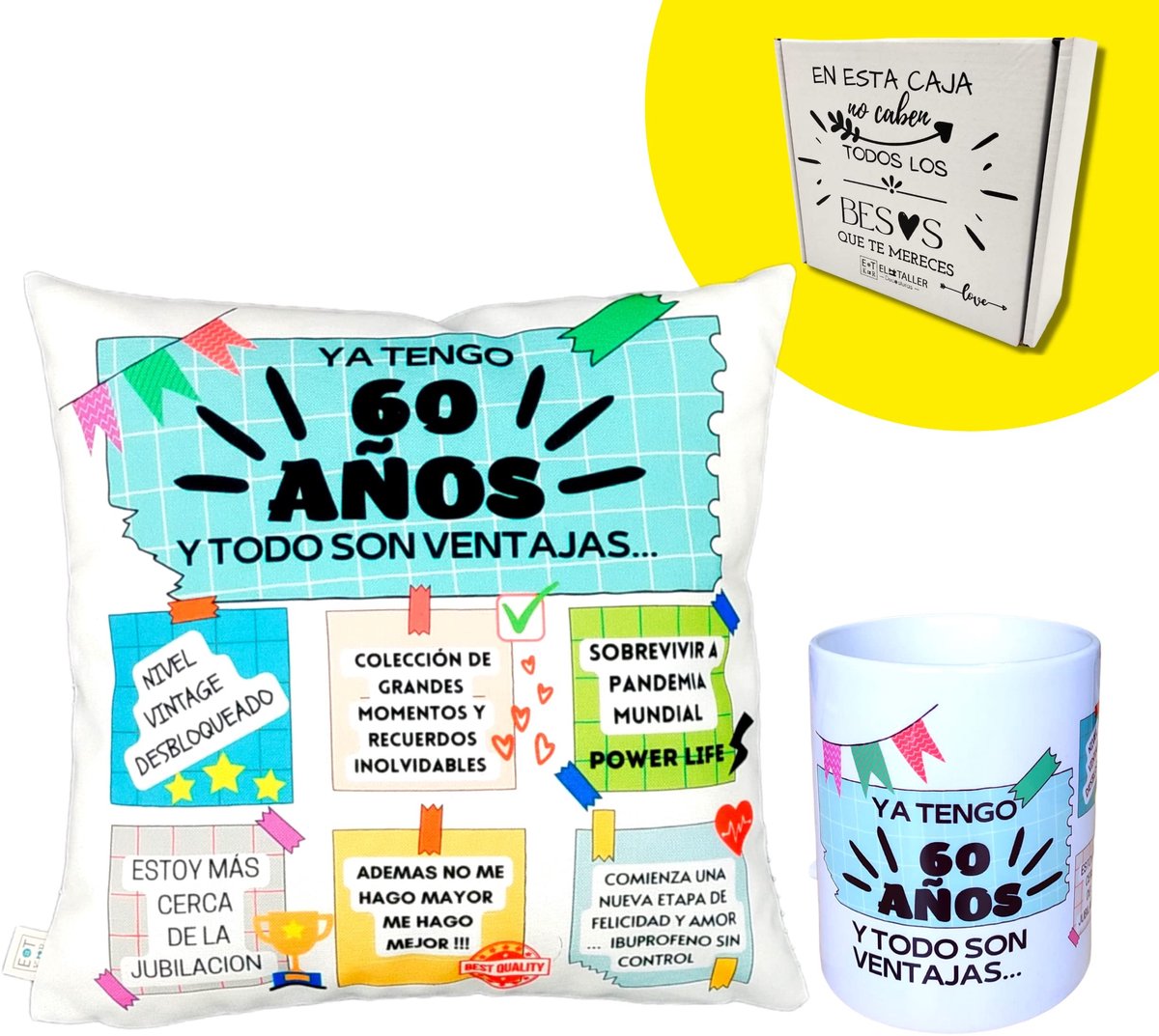 Elzusha - Geschenkset Kussen en Mok - 60 Jaar Verjaardagscadeau