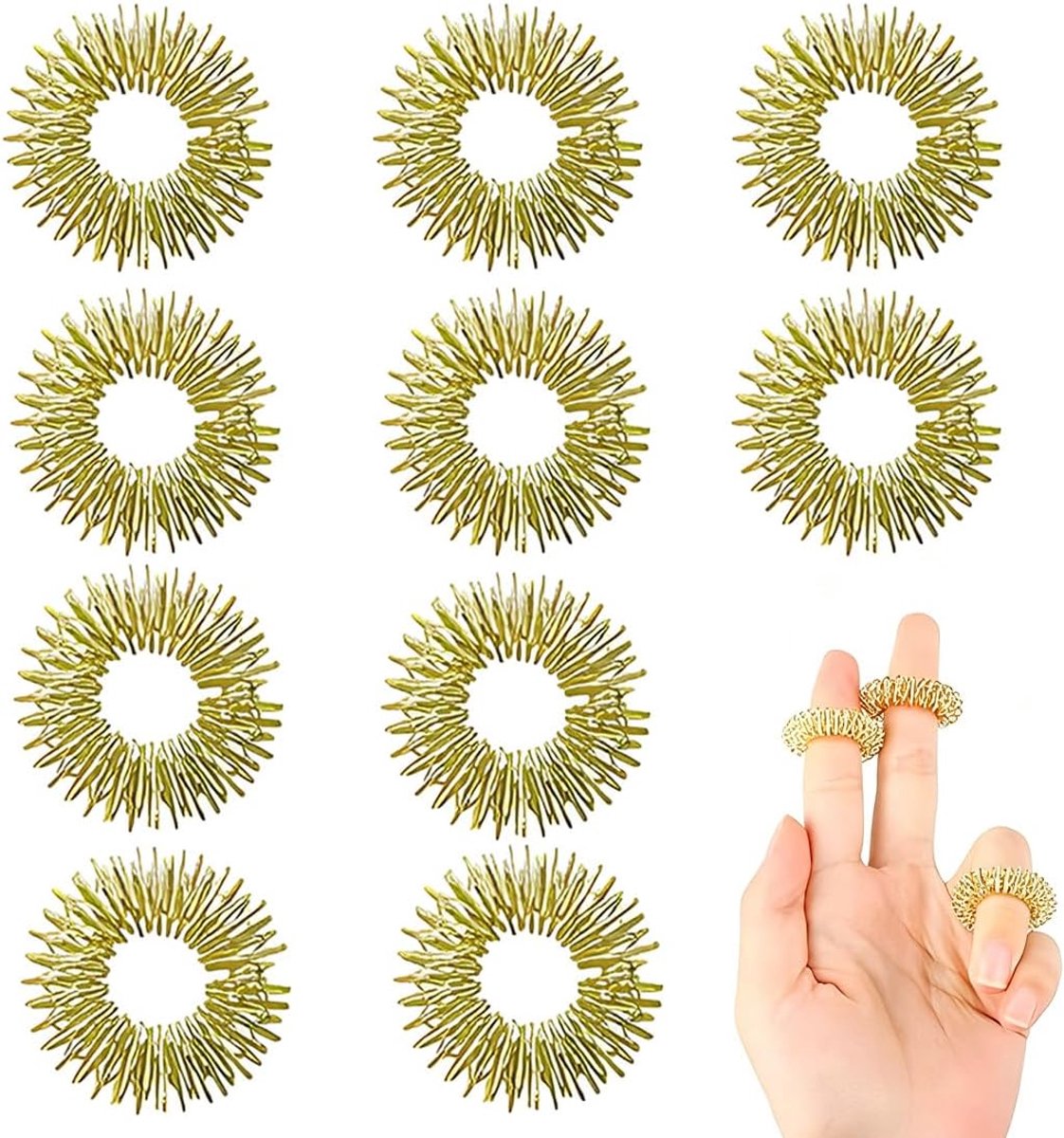 Goudkleurige vingermassageapparaten, elektrisch massageapparaat, verlicht stress en spierspanning, perfect voor thuis en op reis