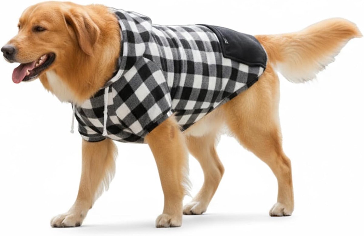 Warme en lichte grote hondentrui, zacht en comfortabel hondensweatshirt met zwart-wit ruitpatroon voor alle grote hondenrassen (XL)