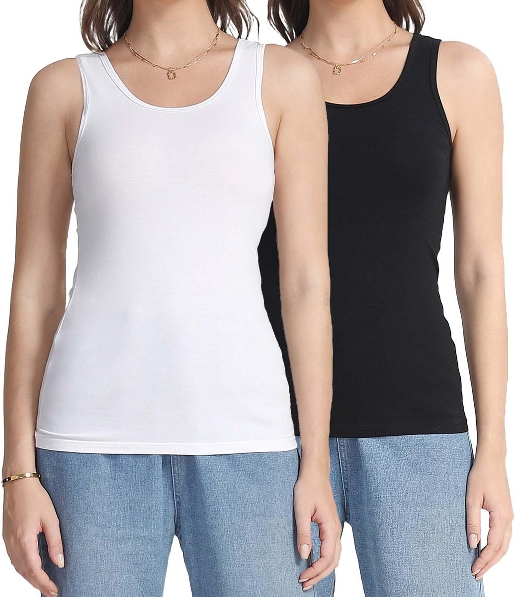 Wirarpa Kamisol Basic Tanktop voor dames, katoen, 2 stuks, Zwart/wit, XXL