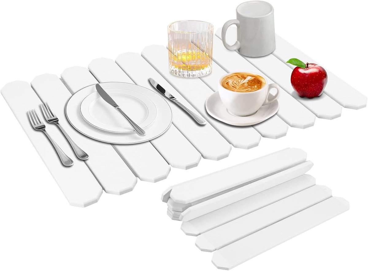 60 x 40 cm waterabsorberende kiezelgoer mat keuken, opvouwbare sneldrogende keukenmat, afdruipmat voor koffiezetapparaat, servies, flessen, kopjes, Wit (enkele octagonale vorm)
