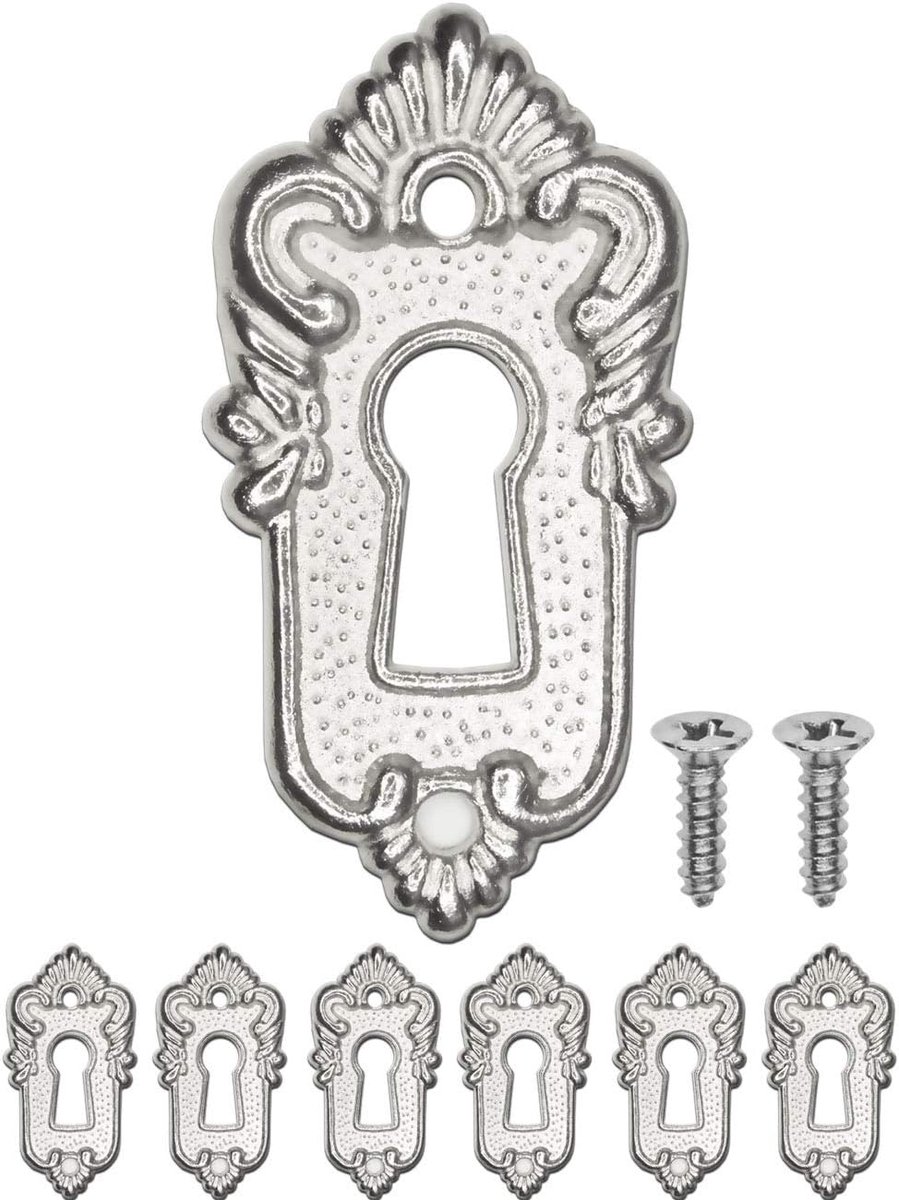 6 stuks antieke sleutelborden vintage 45 x 23 mm zilver
