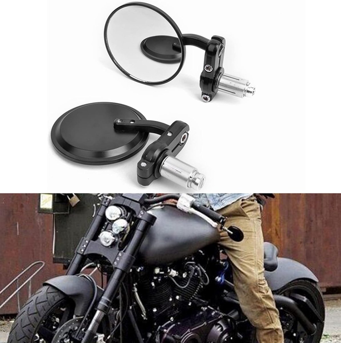 Motorfiets achteruitkijkspiegelgreep Bar End Side Mirror past 7/8 "22 mm handgreepbars 360 graden rotatie voor Scooter Cruiser Chopper Street Bike