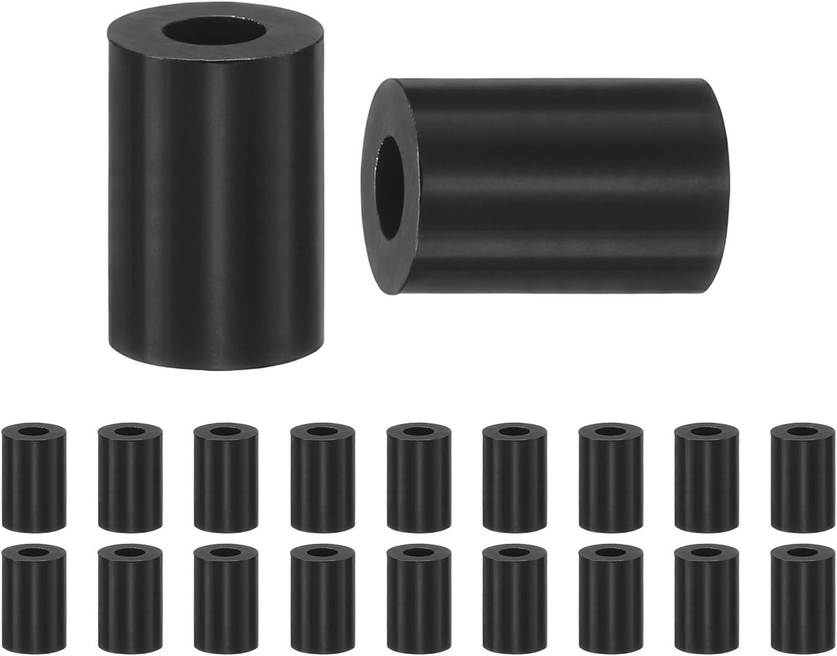 Set van 200 nylon ringen, 3,2 mm ID 7 mm OD 10 mm lengte ronde plastic afstandhouder afstandhouder niet-schroefdraad voor M3-schroeven/bouten/stopcontact/schakelaarhouder [zwart]