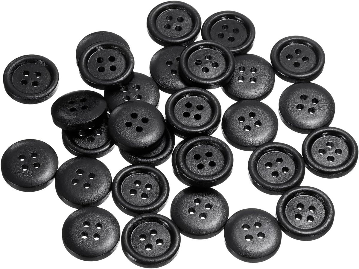 Knopen 18 mm 4 gaten ronde knopen van hout, vervanging voor kleding, doe-het-zelf handwerk, decoratie, zwart