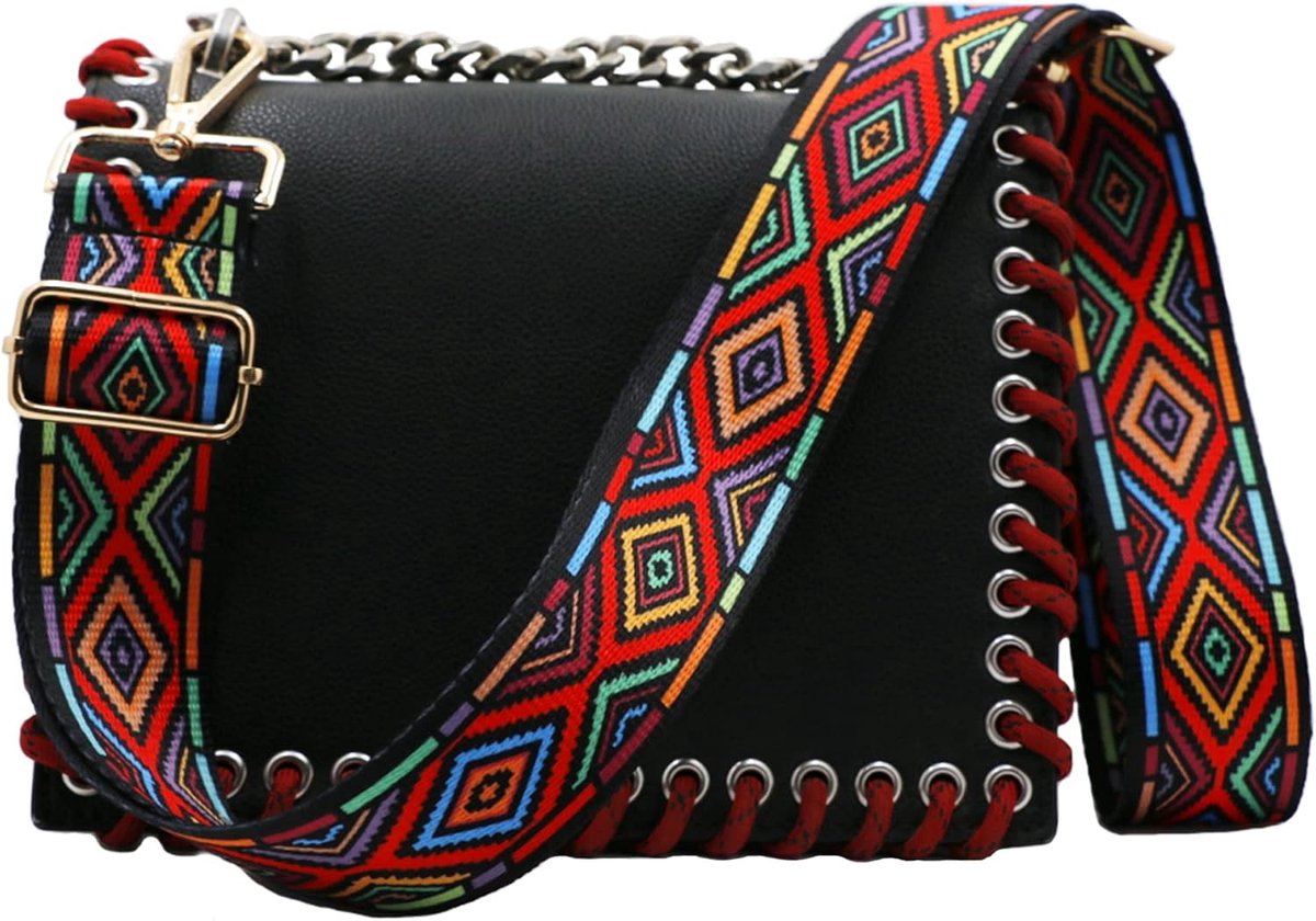 Schouderriem voor Tassen Breed 3.8cm, Zakriem Boho Verstelbaar 74-134cm, Draagriem Schouderriem met Karabijnhaak voor Schoudertassen Handtassen (Kleurrijk)