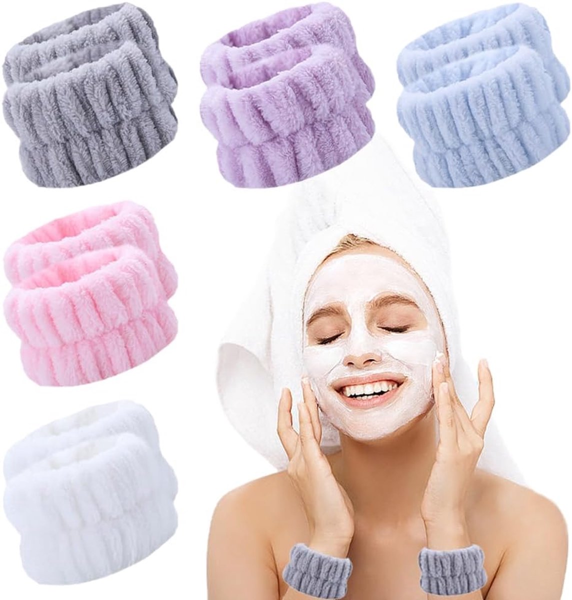 10 Stuks Gezichtswas Polsband, Pols Spa Wasband Microfiber Absorbent Gezichtswas Polsbanden Elastische Handdoek Polsbanden Veelkleurige Pols Zweetband voor Bad Douche Make-up Huidverzorging