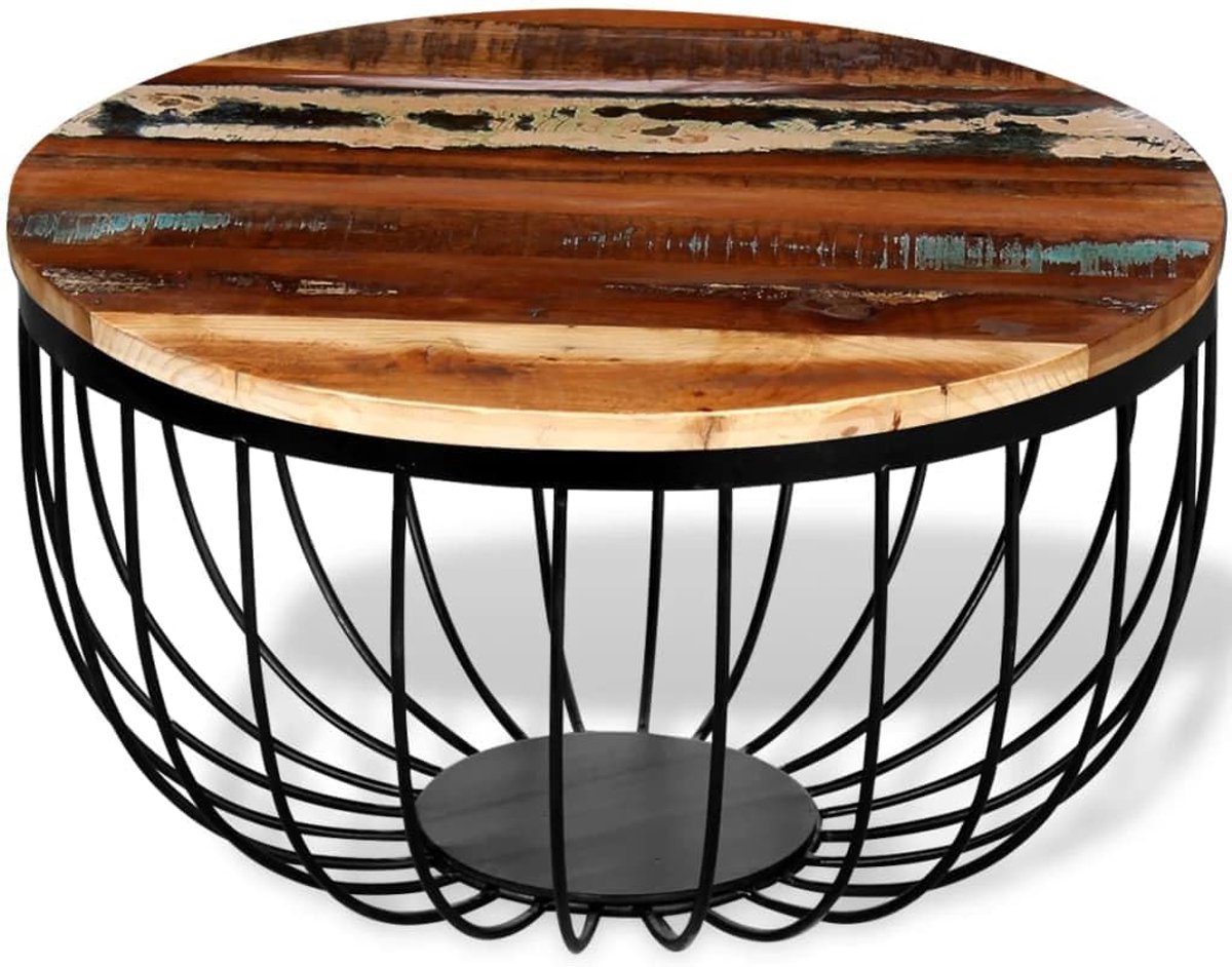 Oud hout massief industriële stijl vintage bijzettafel woonkamertafel nachtkastje handgemaakt gerecycled hout stabiel duurzaam houtnerf retro stijl ijzeren frame