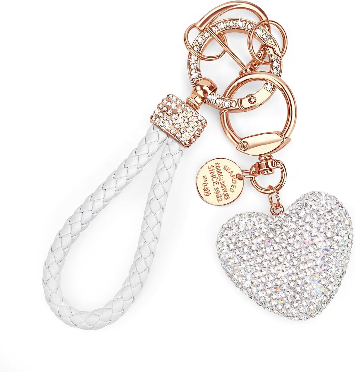 Sleutelhanger voor de auto, met glinsterende strassteentjes, voor dames, wit, Eén maat, Elegant
