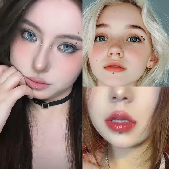 5 stuks lippensteker, neppiercingset, nep neuspiercing, 3/4/5/6 mm, fake piercing om op te plakken, met pincet, zelfklevende gezichtssierstenen, cool punk, Y2K, voor lippen, neus, wenkbrauwen — afbeelding 3