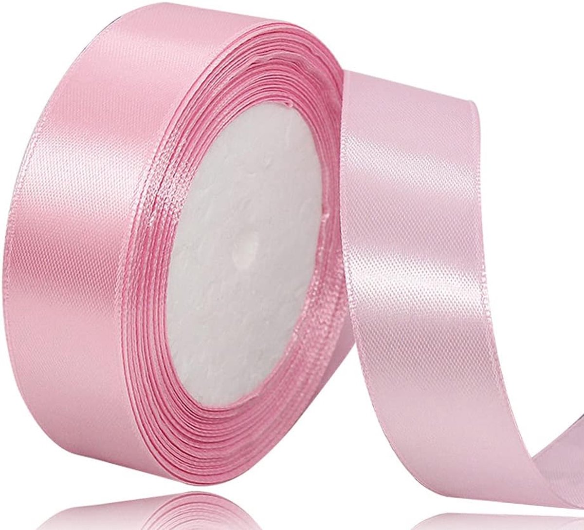 Lint roze 25 mm, 22 meter decoratief cadeaulint, breed lint, stoffen lint voor bruiloft, doop en verjaardagsgeschenken