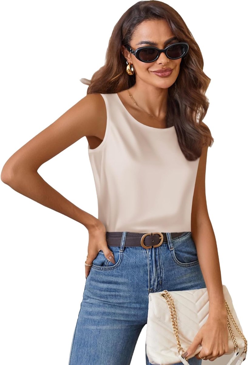 Zijden Satijnen Tanktops voor Vrouwen Ronde Hals Mouwloos Hemdje Tops 2026 Zomer Basic Blouses