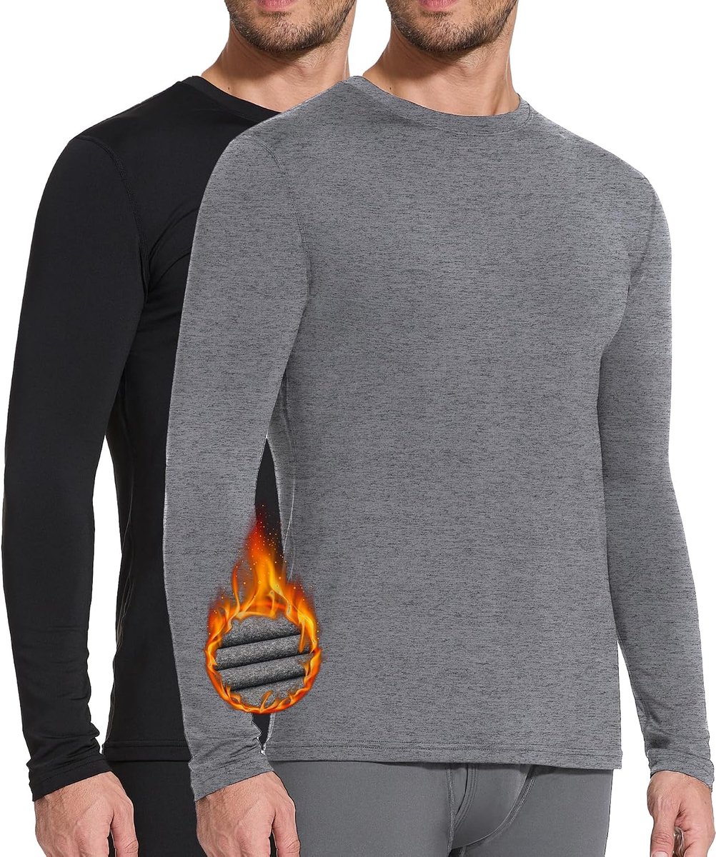 Thermisch ondergoed voor heren, winter, fleece, thermisch ondergoed, ronde hals, lange mouwen, thermohemd, warm, ademend, thermo-bovenstuk, warm ondergoed, thermisch onderhemd voor mannen,