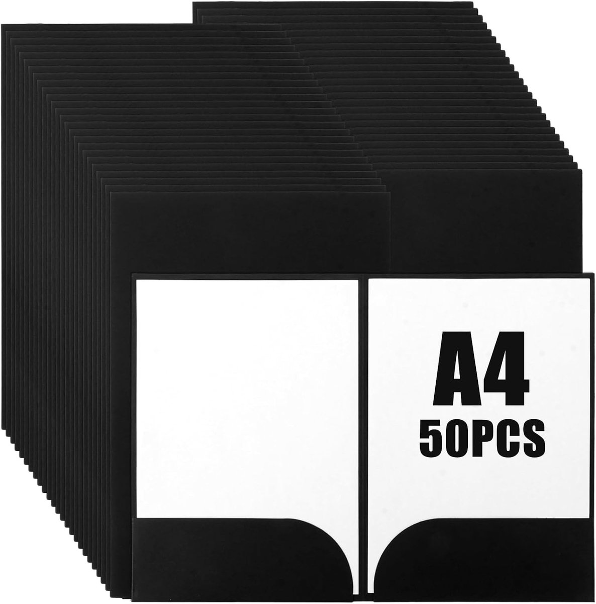 Set van 50 A4 presentatiemappen zwart - hoogwaardige documentenmap met visitekaartsleuf - elegante verzamelmap voor zakelijke aanbiedingen, sollicitaties en projecten