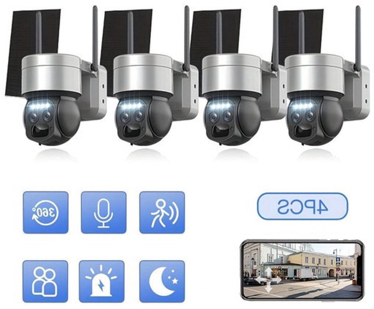 Beveiligingscamera – Bewakingscamera – Buitencamera – Draadloze Camera – 3MP HD Resolutie – Kleurennachtvisie – Pan-Tilt-Zoom