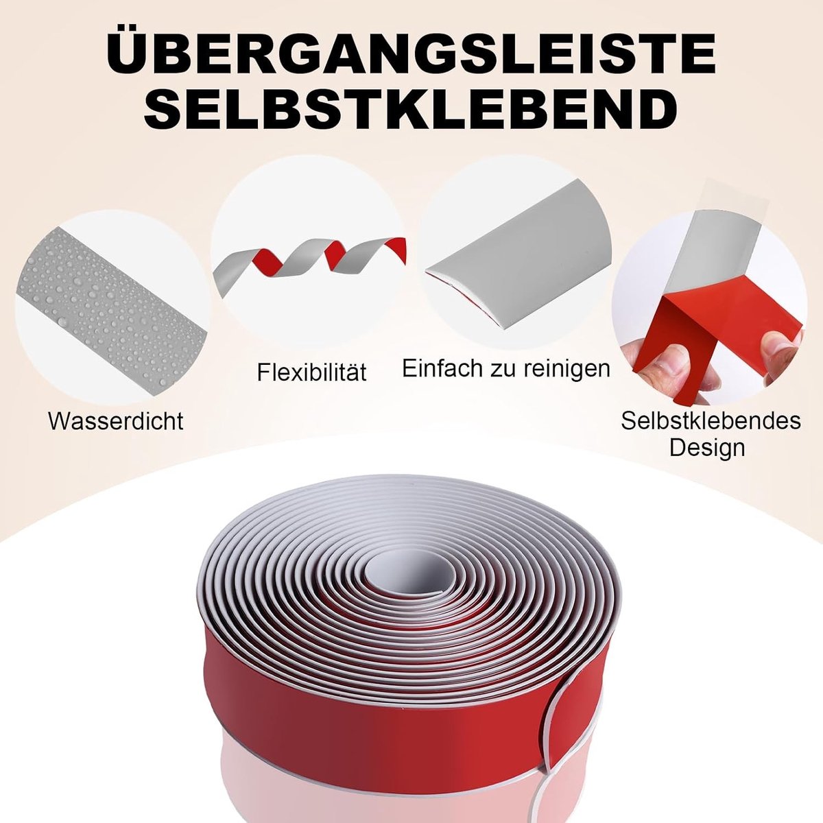 Vinyl Overgangsprofiel - Zelfklevend - Voor vloerovergangen - Grijs - 5 cm x 6 m