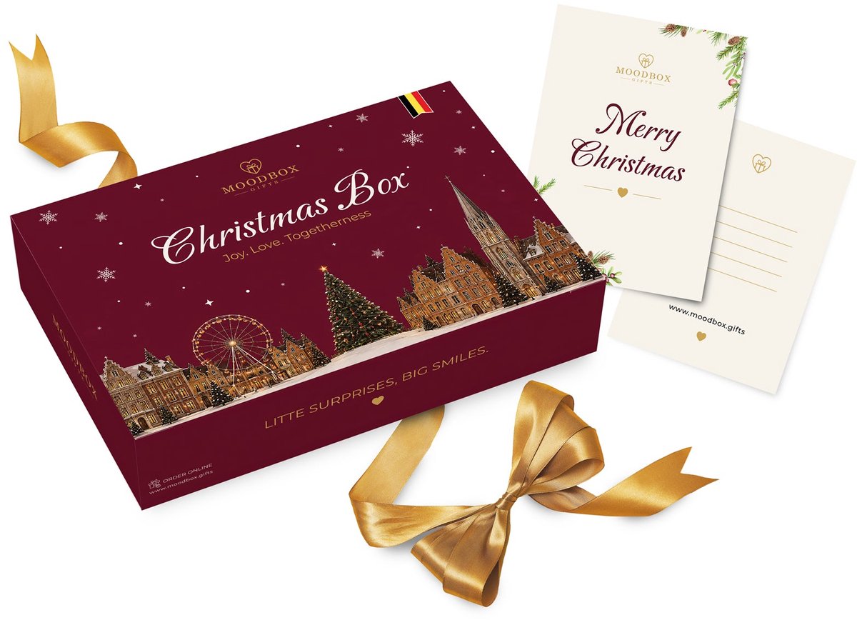 Moodbox Gifts - Christmas Box Select - Luxe Belgisch Cadeaupakket met Chocolade, Koffie, Thee en Lekkernijen - Gepersonaliseerde Boodschapkaart