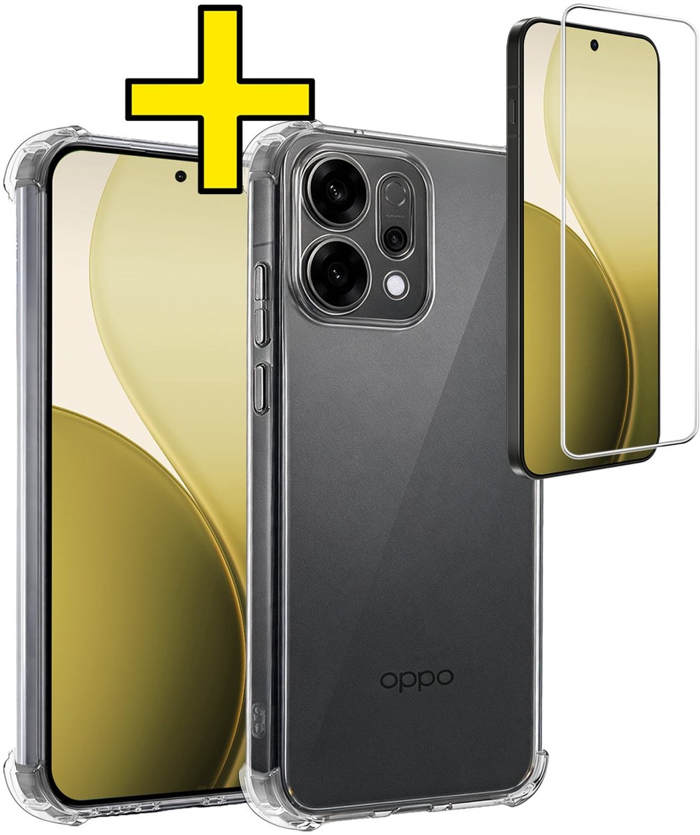 Hoesje - Met Screenprotector - Geschikt voor Oppo Reno 14 - Sterk & Shockproof - Siliconen Case - Back Cover - Telefoon Hoes - Shock Proof - Telefoonhoesjes - Transparant