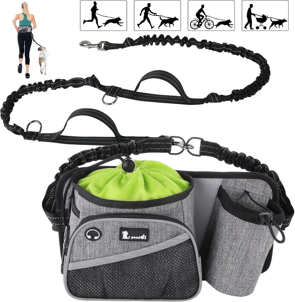 Handsfree Hondenriem voor Canicross, Met Schokabsorptie, Reflecterende Naad en Stevige Handvatten, Geschikt voor Honden tot 100 kg, Ideaal voor Hardlopen, Joggen en Wandelen