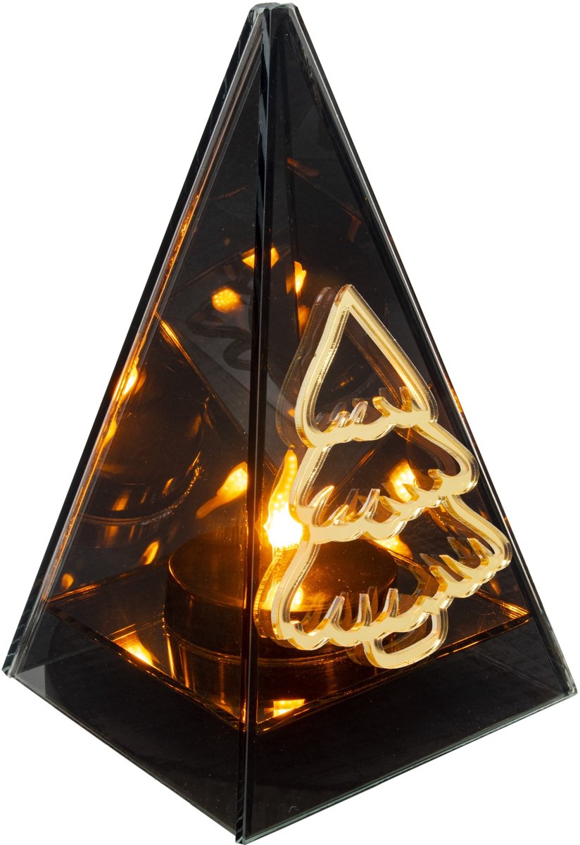 Gouden LED Kerstboom Graf Lantaarn met Vlameffect - 20cm