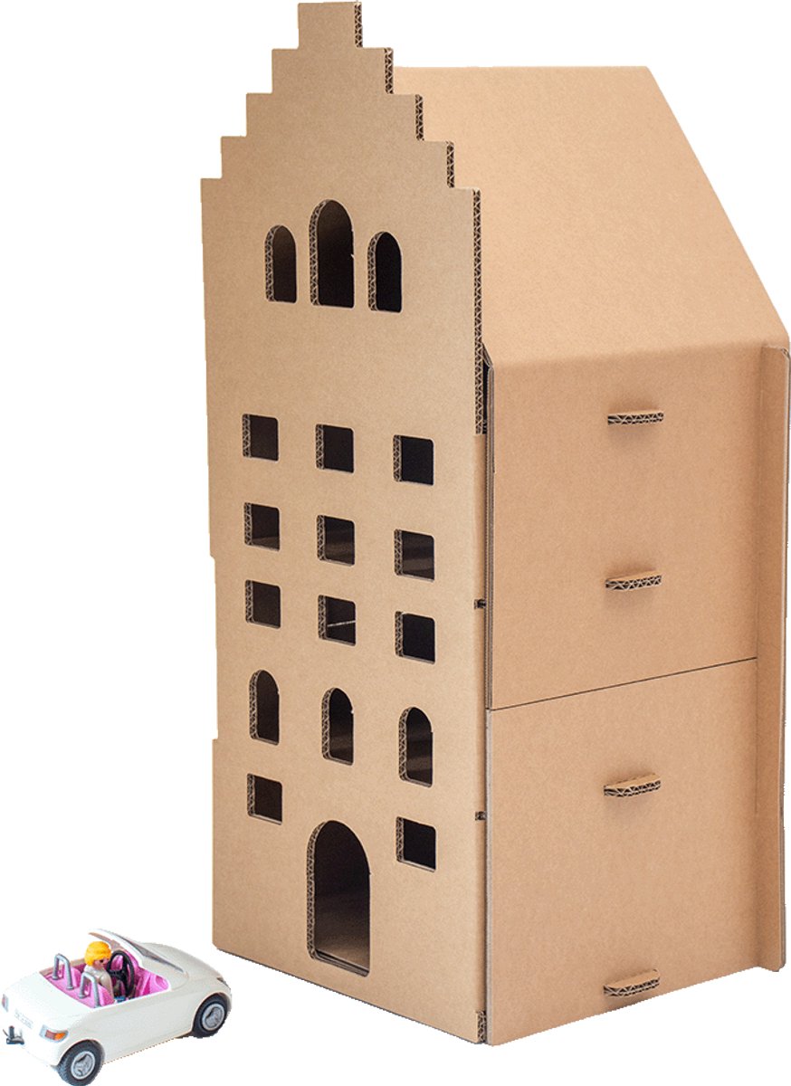 Kartonnen Amsterdams poppenhuis - 30 x 30 x 71 cm - Kartent