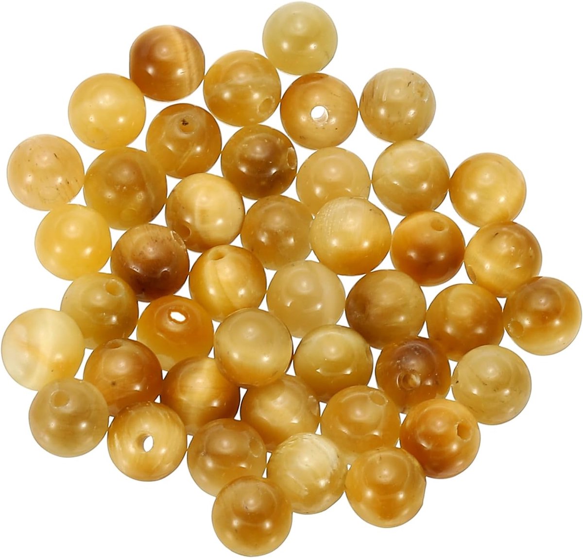Kralen, 45 stuks ronde natuurlijke edelsteen kralen, gladde stenen kralen, jade tijgeroog, losse kralen voor armband, ketting, sieraden maken, doe-het-zelf, goud
