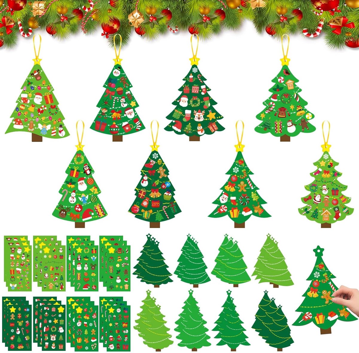 Knutselen kinderen kerstboom knutselset 24 stuks kinderen knutselset Kerstmis knutselen kerstdecoratie knutselen kinderen geschikt als kinderfeestcadeau, klaslokaalfeest cadeau